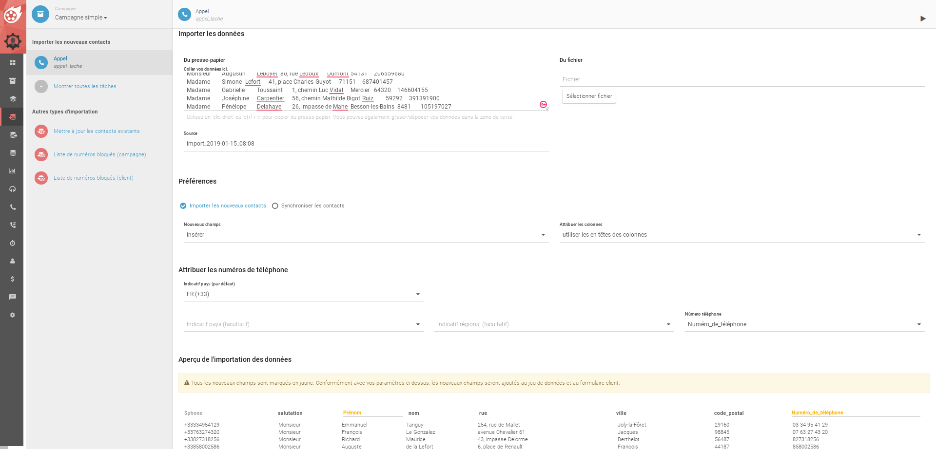 Dialfire - Sus contactos se importan con pocos clics.