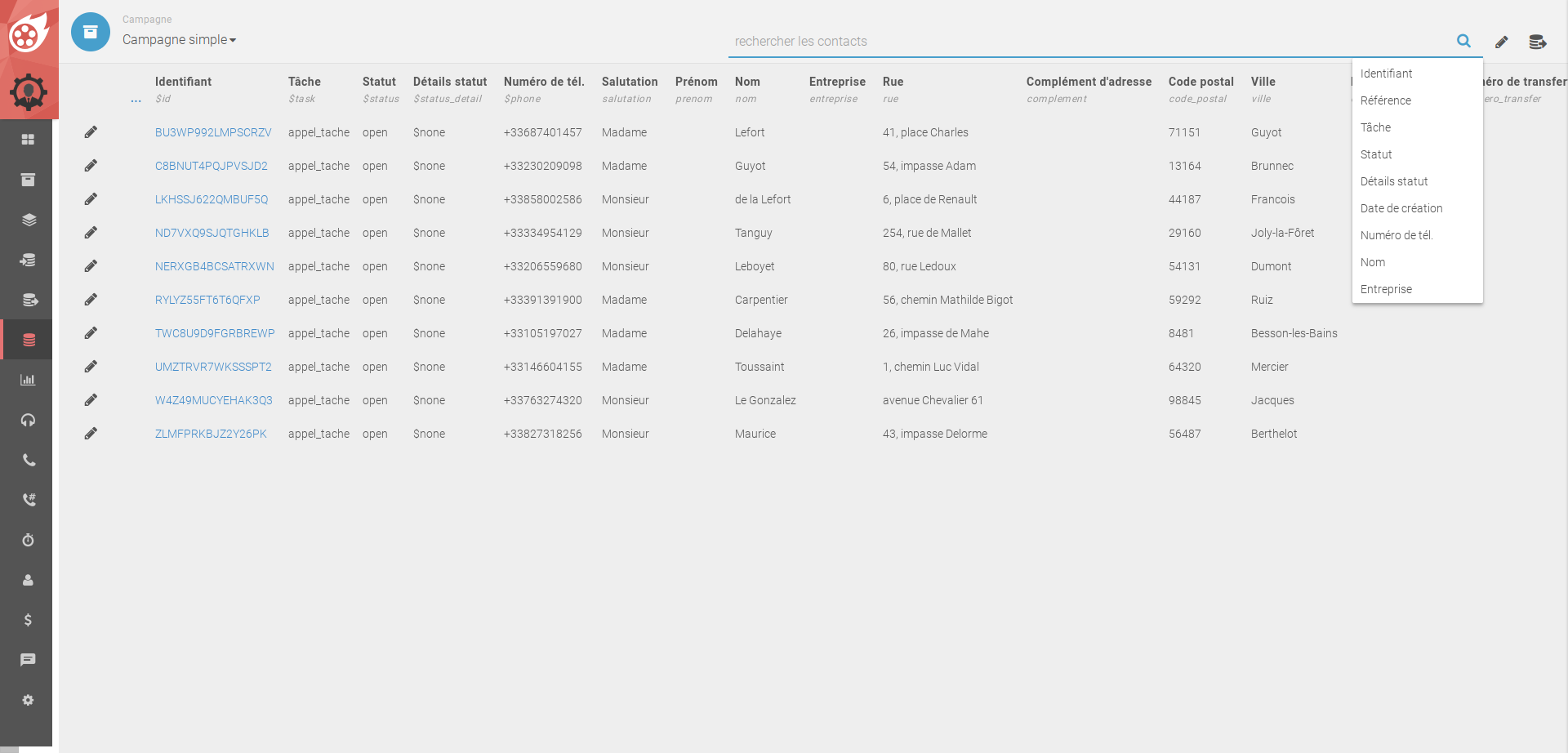 Dialfire - Contactos: su resumen de todas las direcciones y procesos en Dialfire