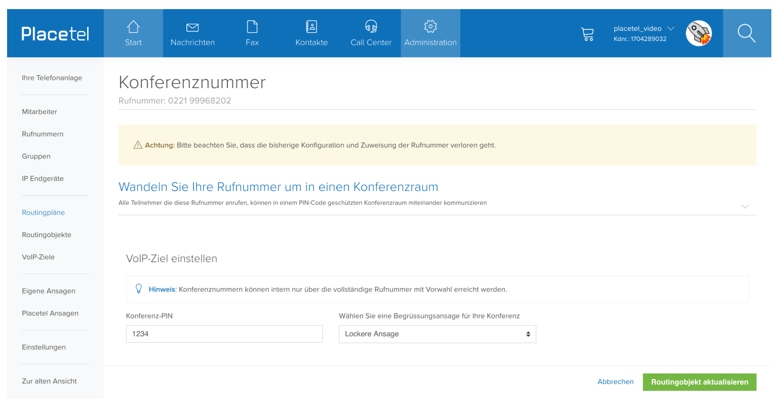 Placetel-Konferenznummer