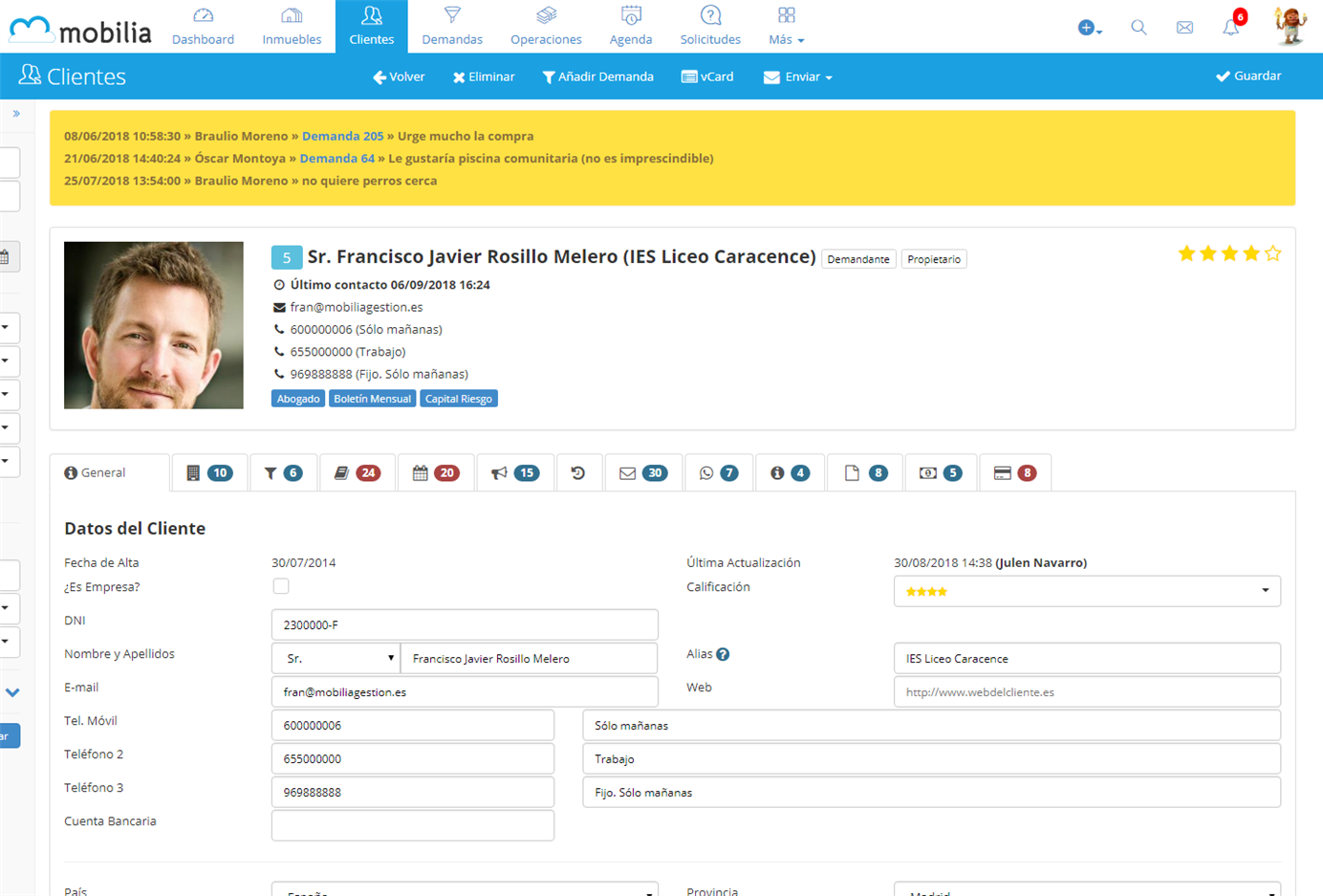 Detalle de cliente con toda la información de seguimiento Detalle de cliente con toda la información de seguimiento