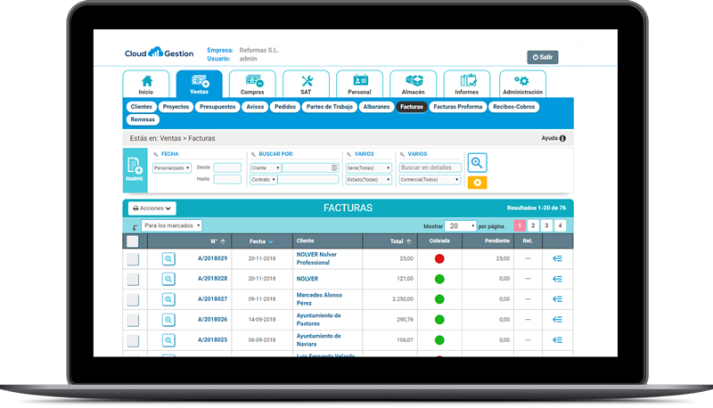 Cloud Gestion - Una interfaz clara, sencilla e intuitiva. Un software potente y fácil de utilizar al mismo tiempo.