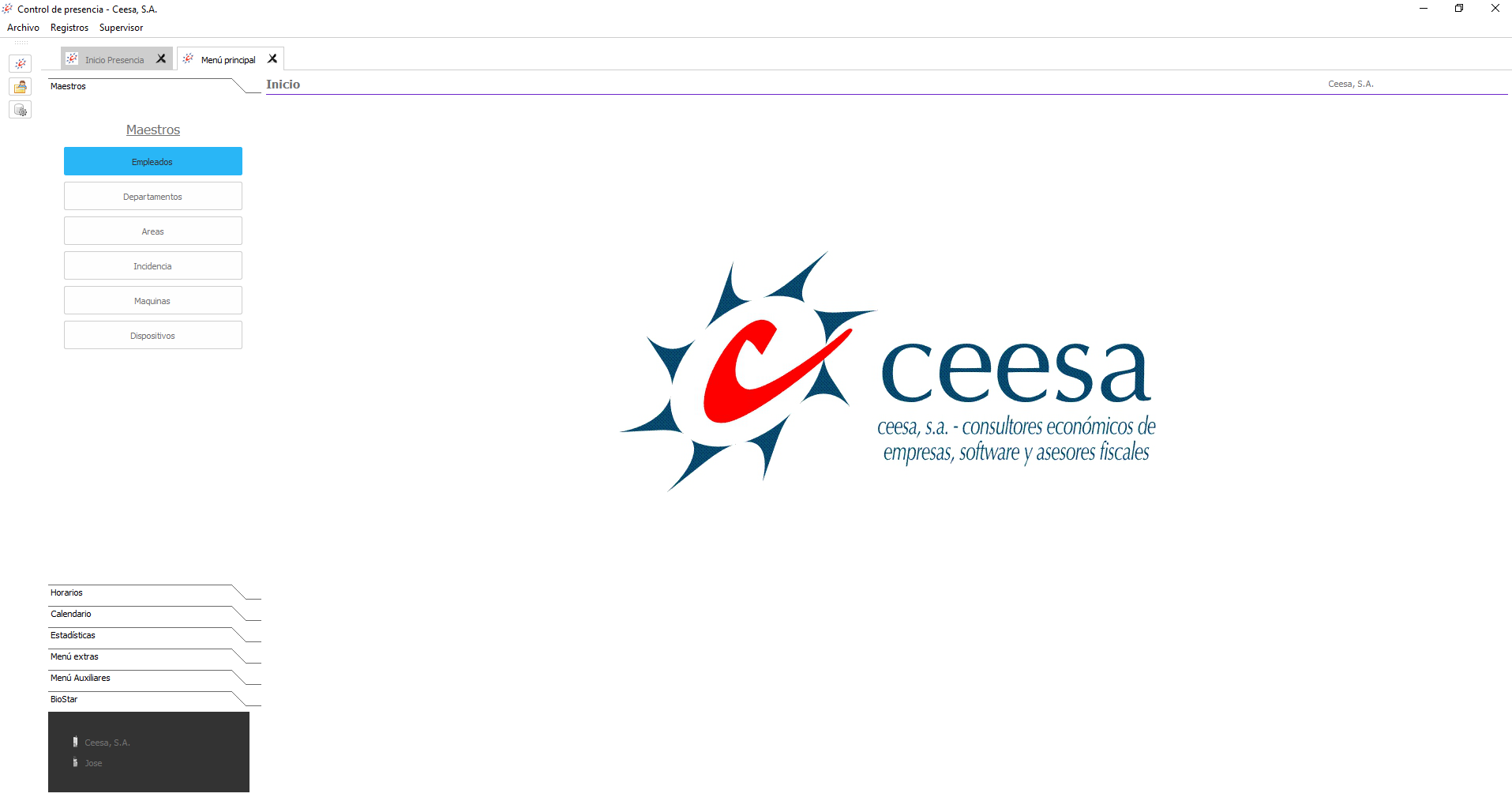 Pantalla principal del programa con logo de la empresa. Pantalla principal del programa con logo de la empresa.