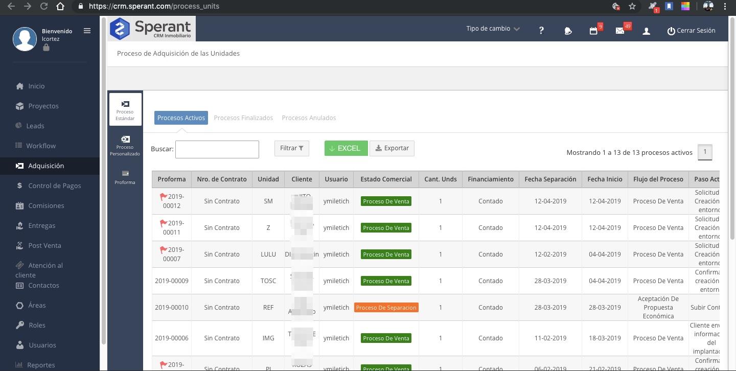 Vista de administración de ventas de unidades con generación de documentos automáticos. Vista de administración de ventas de unidades con generación de documentos automáticos.