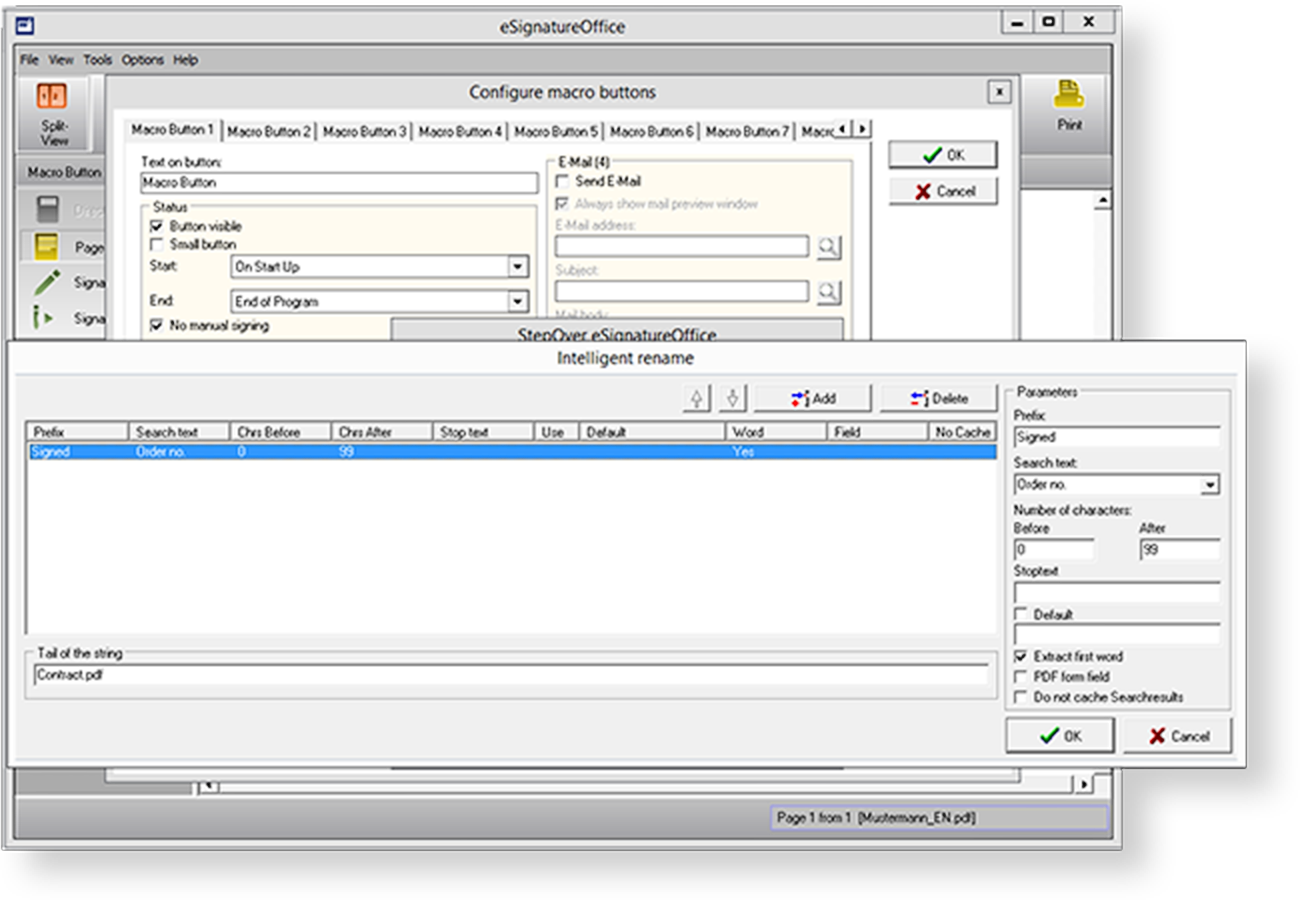 eSignatureOffice - Automatización mediante la designación inteligente del nombre de archivo
A menudo, después de la firma, necesitamos otorgar al documento PDF/A firmado un nombre sacado del contenido del documento (el nombre del cliente o el número de pedido por ejemplo).