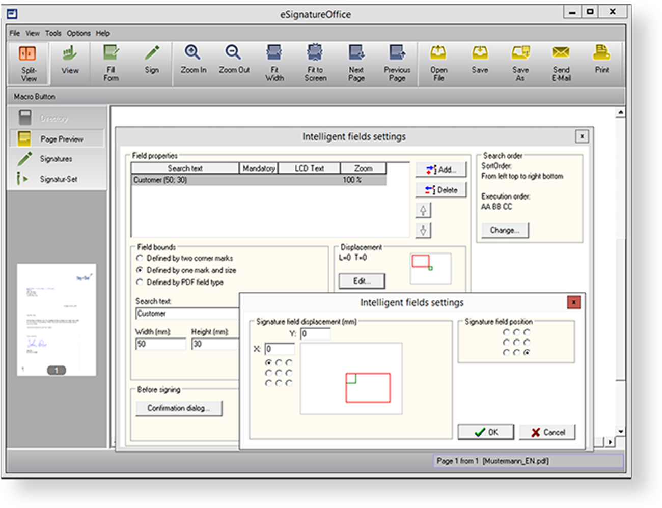 eSignatureOffice - Automatización mediante patrones de firma inteligentes
Los patrones inteligentes de firma le ayudan automáticamente a capturar la firma y a introducirla en el lugar correcto del documento electrónico eSignatureOffice - Automatización mediante patrones de firma inteligentes
Los patrones inteligentes de firma le ayudan automáticamente a capturar la firma y a introducirla en el lugar correcto del documento electrónico