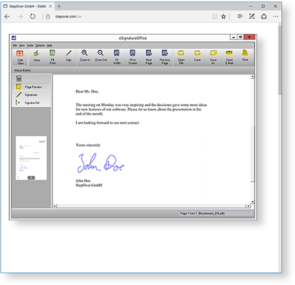 eSignatureOffice - Compatibilidad en red
Se puede, asimismo, abrir eSignatureOffice desde cualquier aplicación web, empleando los denominados link handlers.