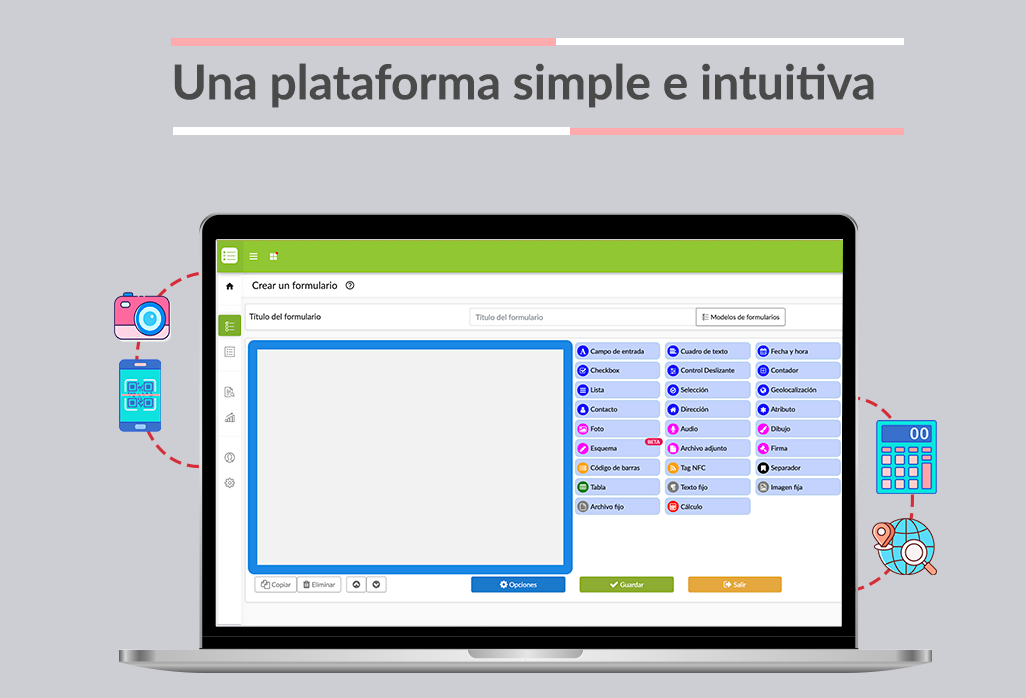 Desde la plataforma web, diseñe y comparta los formularios que necesite. Centralice toda la información capturada en terreno. Desde la plataforma web, diseñe y comparta los formularios que necesite. Centralice toda la información capturada en terreno.