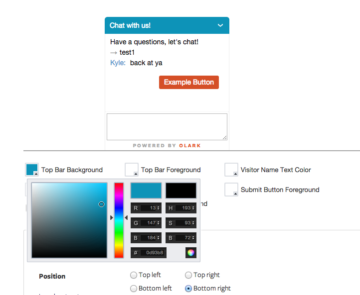 Olark: Sitio Web (plug-in, forma), el perfil del cliente, Atención al cliente