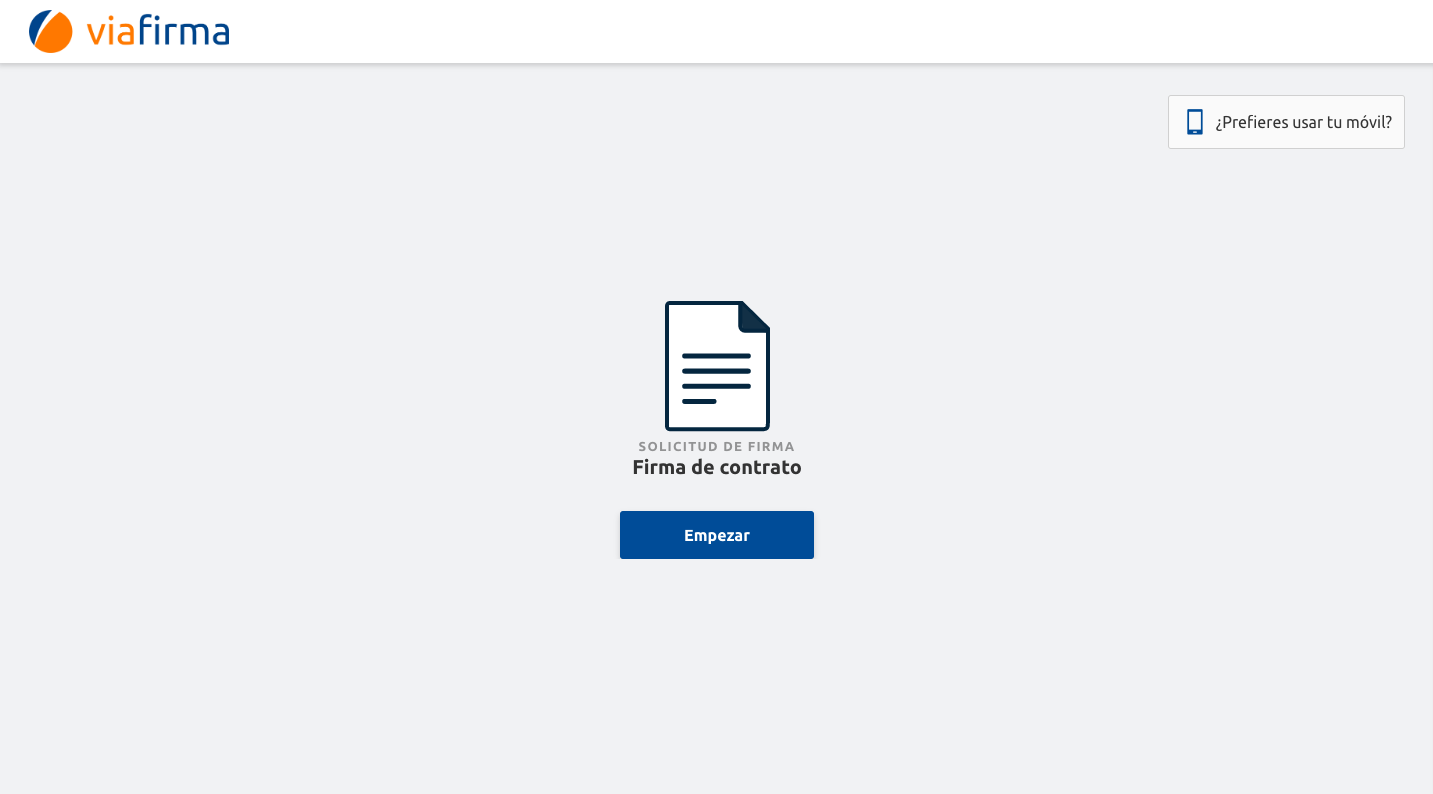 Pantalla de inicio de la solicitud de firma