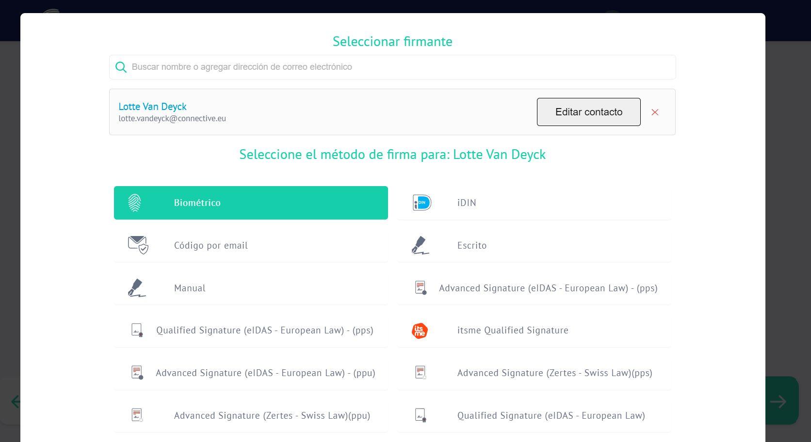 Connective eSignatures - Seleccionar Firmante