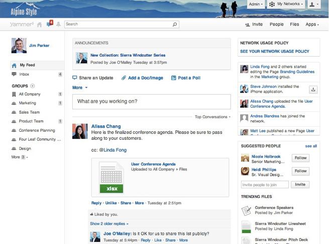 Yammer: Publicación y compartir contenidos, base de conocimientos, wiki, Secure Sockets Layer (SSL)