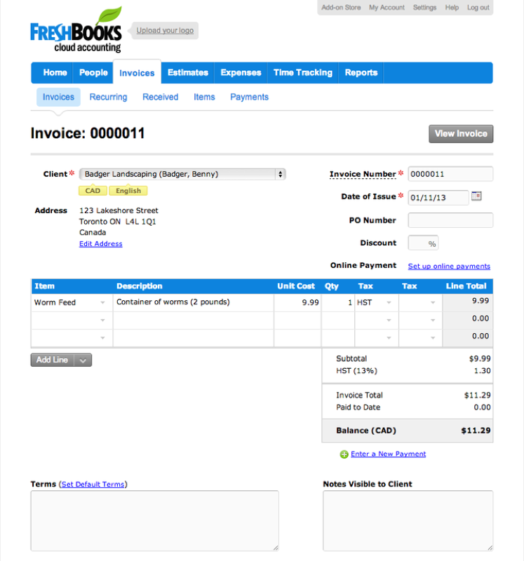 Freshbooks: estado de la factura