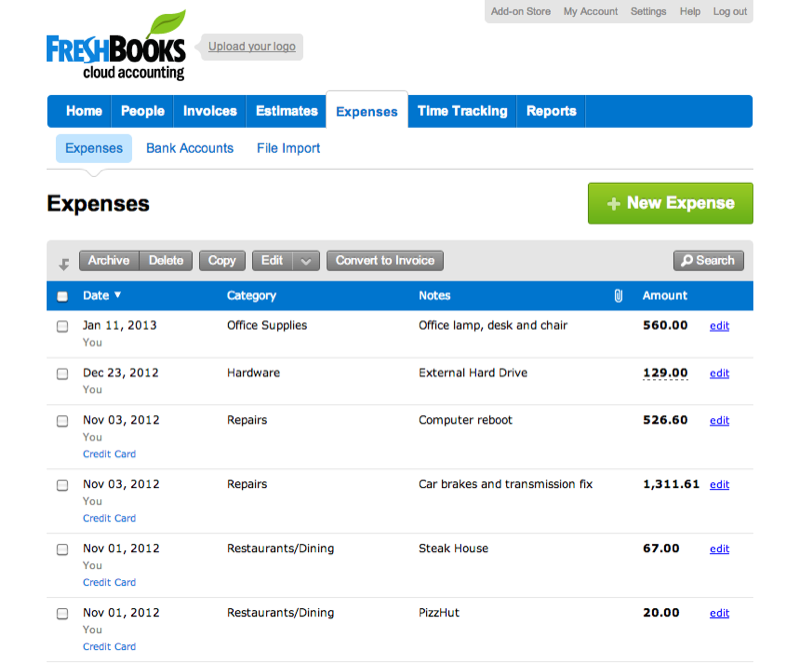 Freshbooks: el gasto