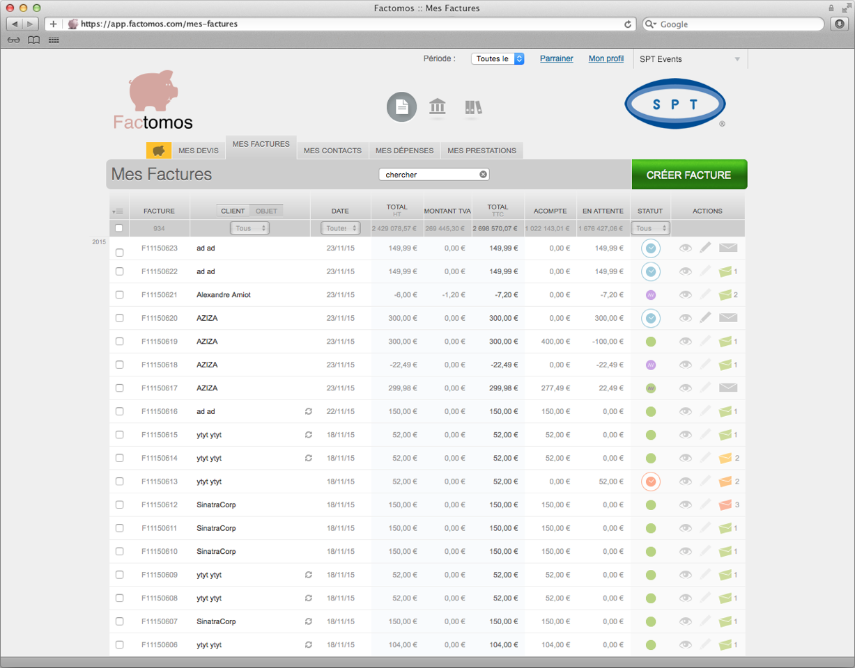 Factomos - Factomos: importación y exportación de datos (CSV, XLS), gestión de usuarios, Notificaciones